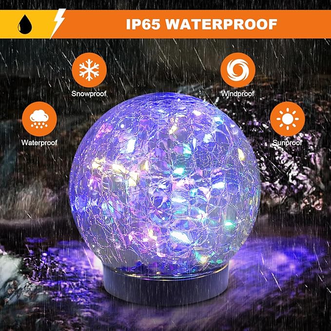 Solar Globe Lights Outdoor Waterproof-Solar Balls-Solar Garden Lights-Solar Orbs for Outside 2 Pack Cracked Glass Ball for Lawn Patio Yard Backyard Decorations, DS-XBQ-1-1-1