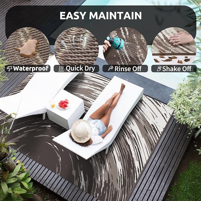 COCOER Modern Outdoor Rug 8x10 Reversible-Waterproof Outdoor Patio Rug-Quick Dry Outdoor Area Rugs Indoor Outdoor Rugs-Outside Rug Patio Decor for Porch Deck Balcony Backyard