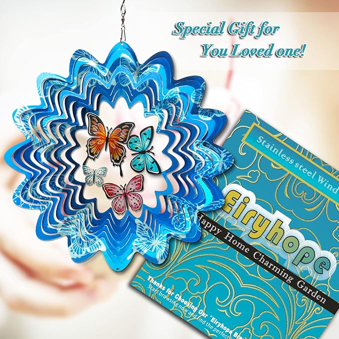 Butterfly Wind Spinner Outdoor, Wind Spinners for Yard and Garden, 3D Metal Butterfly Wind Catcher Decor Hanging Wind Sculpture Decoration, Butterfly Gift for Women Girl Mother Wife Grandma