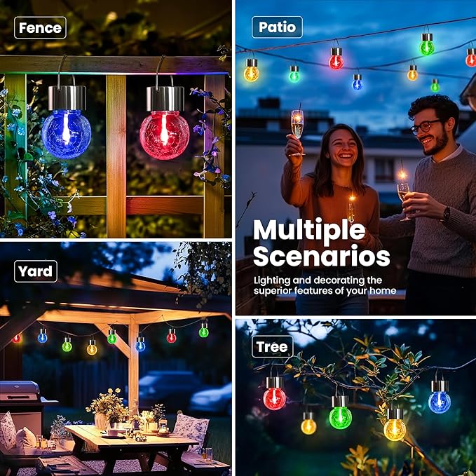 Hanging Solar Lights Outdoor, 4 Pack Moving Led Beads, Solar Powered Waterproof, Multiple Colors