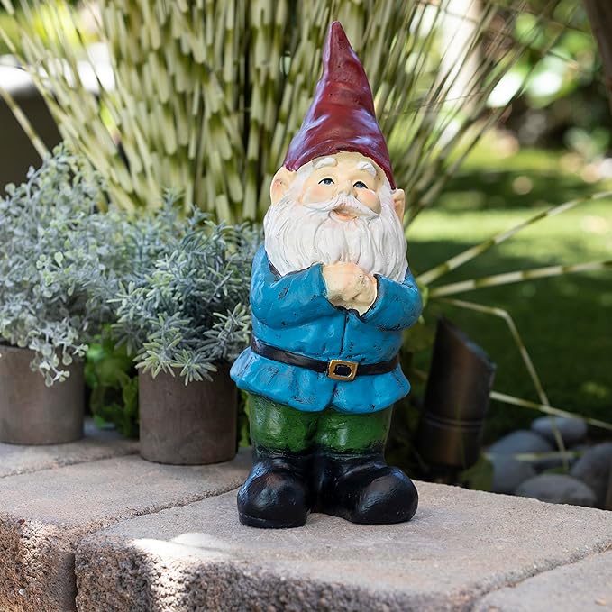 Alpine Corporation 12" Tall Classic Outdoor Garden Gnome Yard Statue Decoration
