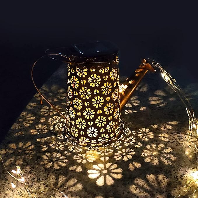 Solar Watering Can Lights Garden Decor, Retro Metal Hanging Solar Lantern with String Lights Outdoor Waterproof,, Outdoor Decorations for Porch Lawn Driveway Backyard Pathway（2 Pack）