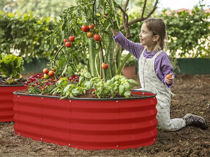 Galvanized Raised Garden Beds Outdoor // 4×2×1 ft Planter Raised Beds for Gardening, Vegetables, Flowers // Large Metal Garden Box (Red) // Patented Tool-Free Design