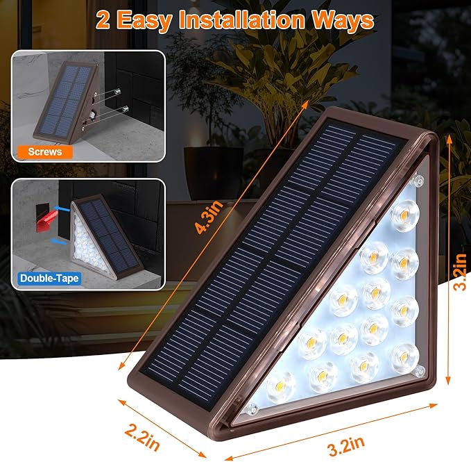 Solar Step Lights for Outside Waterproof IP67, Outdoor Stair Lights 2 Pack, Solar Stair Light Outdoor LED Outdoor Step Lights Decor for Deck, Front Step, Patio, Garden