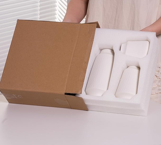 Ceramic Vase Set of 3, Modern Multicolor Pattern Flower Vases for Home Decor, Office, Centerpieces, Boho Farmhouse Style (White)