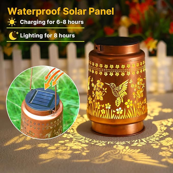Hummingbird Solar Lanterns Outdoor Waterproof Hanging Solar Lights Gifts for Women Metal LED Lanterns Outside for Garden, Yard, Patio, Lawn, Porch