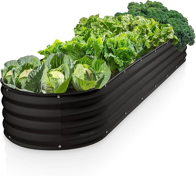 Galvanized Raised Garden Beds Outdoor // 8×2×1 ft Planter Raised Beds for Gardening, Vegetables, Flowers // Large Metal Garden Box (Black) // Patented Tool-Free Design