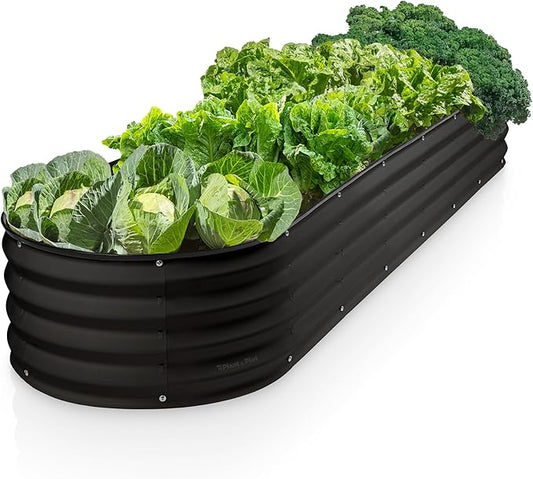 Galvanized Raised Garden Beds Outdoor // 8×2×1 ft Planter Raised Beds for Gardening, Vegetables, Flowers // Large Metal Garden Box (Black) // Patented Tool-Free Design
