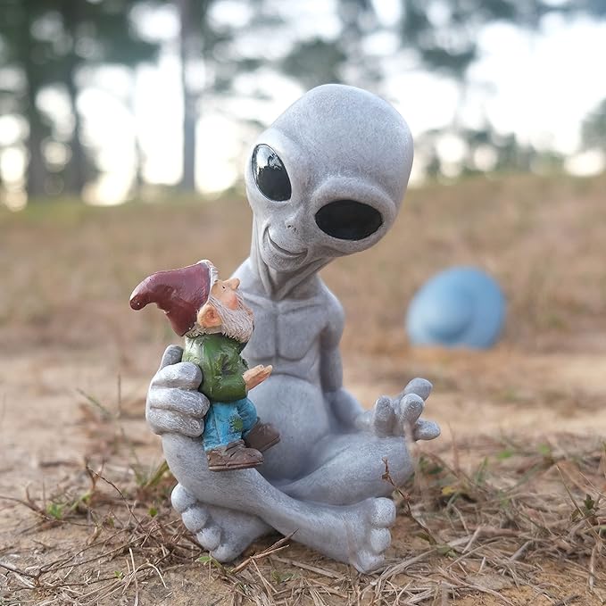 Andre' & Fritz Friendship Stories Alien and Gnome Garden Statue | Poly-Resin 6.5" h x 4" w x 3.5" d Outdoor Décor (Stories - Garden Statue)