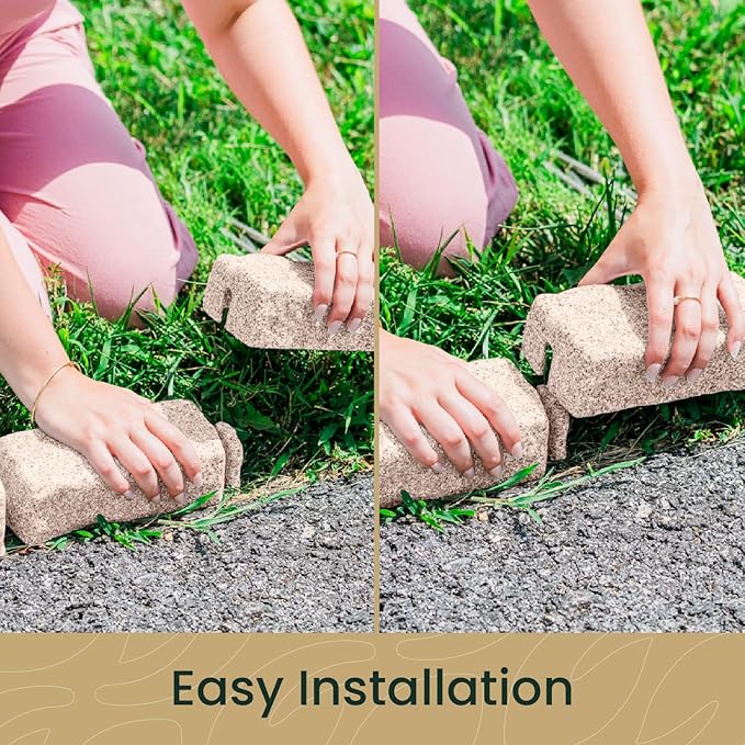 Beuta Landscape Edging | Garden Edging Border | Faux Stone Bricks for Lawn edging, Flower beds, Pathways & Yard Edging– 40 Packs | Each Section Has 6 Bricks 48"L x 4"W x 2.25"H |120 Spikes|Cobblestone