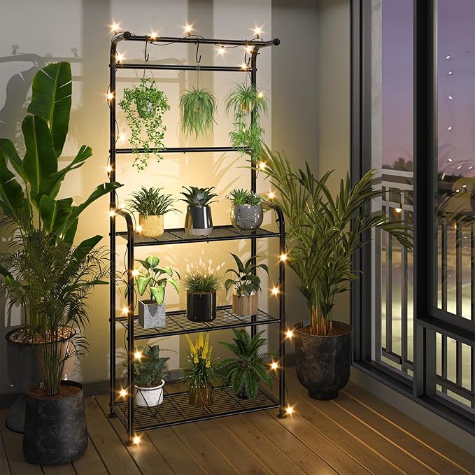 Plant Stand Indoor Outdoor, Heavy Duty Metal 3 Tiered Tall Hanging Plant Shelf for Multiple Flower Planter Holder 67" Large Rack for Living Room Garden Balcony, Black