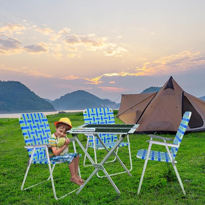 VINGLI Oversize Patio Lawn Webbed Folding Chairs Set of 2, Outdoor Beach Chair Portable Dining Chair for Outdoor Yard, Garden (Blue, Oversized)