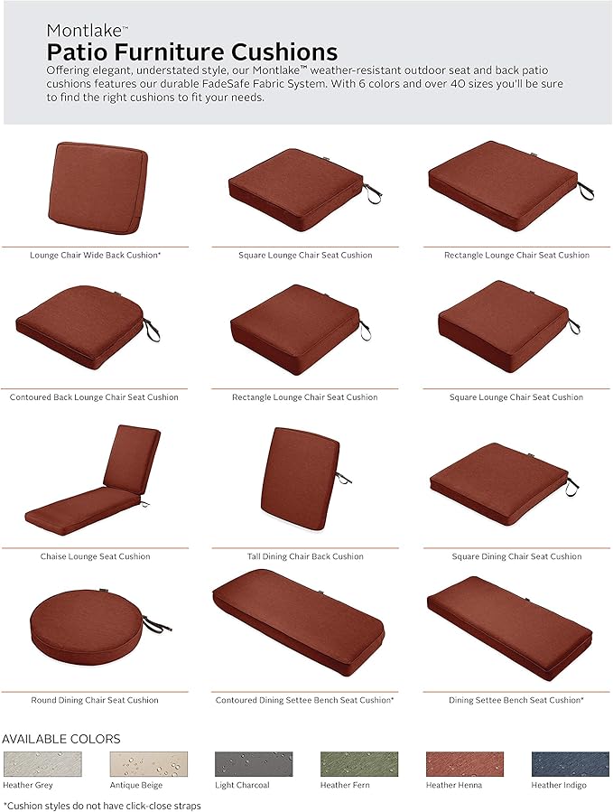 Classic Accessories Montlake Water-Resistant 19 x 20 x 4 Inch Patio Lounge Back Cushion, Heather Henna Red, Outdoor Loveseat Cushions