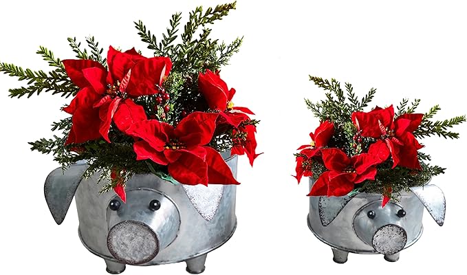 Galvanized Metal Pig Succulent Planter Farmhouse Pig Shaped Bowl Metal Pig Tray Rustic Decor Set of 2