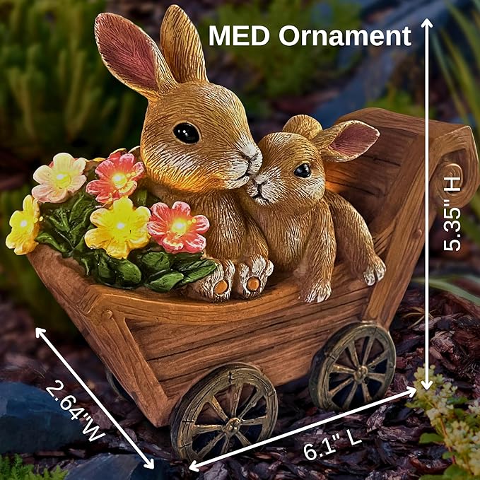 Bunny Solar Garden Statues, Rabbit Decor & Yard Ornaments, Cute Garden Decor for Outside, Gifts for Moms, Solar Figurines Outdoor Statue, Gardening Gifts for Women, Bunnies Ornament - Medium