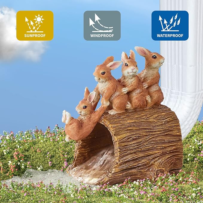 Decorative Gutter Downspout Extensions Statue, 3" x 4" Downspout Extender Outdoor Gutter Splash Block, Rabbit Decor Garden Gutter Guardian Sculpture, Garden Rain Downspout Diverter