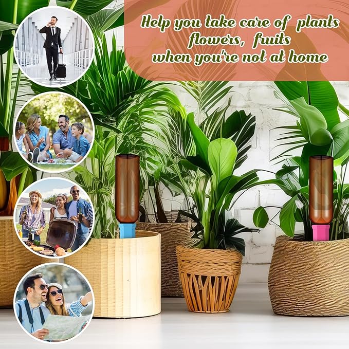 6 Sets Plant Watering Devices Include Terracotta Self Watering Spikes and 26 oz Plastic Bottles, Slow Release Vacation Insert Automatic Plant Waterer Device (Brown and Mixed Color)