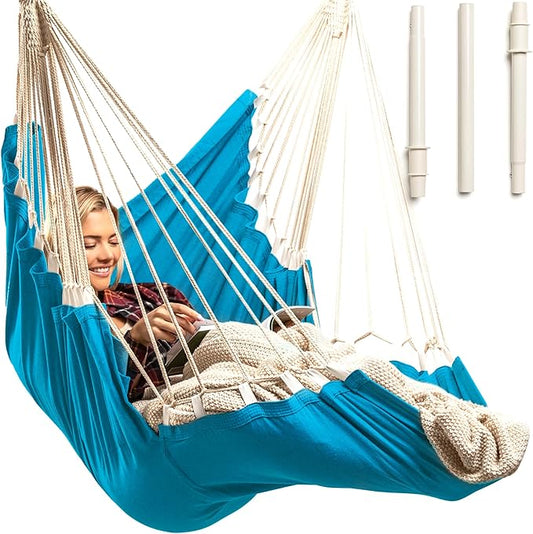 Hanging Hammock Chair Swing – Hanging Chair Outdoor & Indoor - Hammock Swing Chair – Quick & Easy Setup with Hardware Kit – Durable & Spacious Full Body Support – Holds 440 Lbs