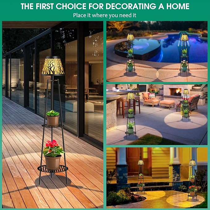 2 Pack Metal Solar Floor Lights Outdoor with Plant Stands, 45.5'' Solar Powered Street Lights, for Garden Yard Pathway Driveway Porch