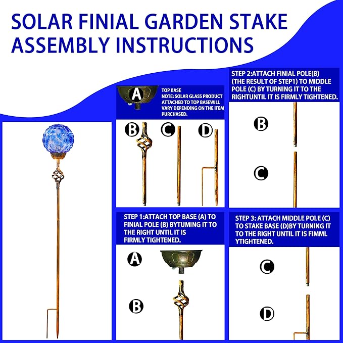 Garden Solar Lights, Decorative LED Honeycomb Glass Ball Garden Stake, Glass and Metal Outdoor Decoration, 4 x 31 Inch (Dark Blue)
