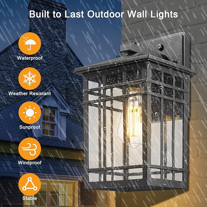 Dusk to Dawn Outdoor Wall Lantern,Exterior Wall Mount Light, 1-Light Outdoor Wall Lighting Fixture for Porch,Garage, Patio, Hallway and Entryway (Black-Wall Light, 1 Pack),DDAMS-W18