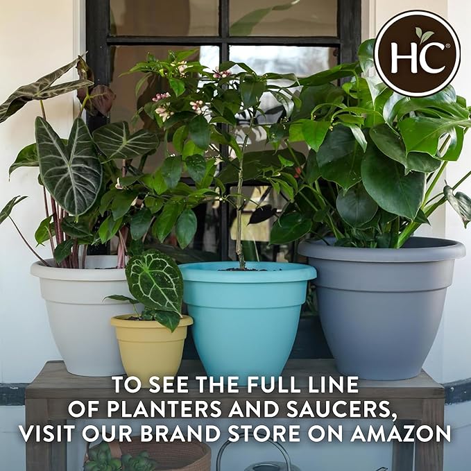 The HC Companies 8 Inch Caribbean Planter - Lightweight Indoor Outdoor Plastic Plant Pot for Herbs and Flowers, Cottage Stone
