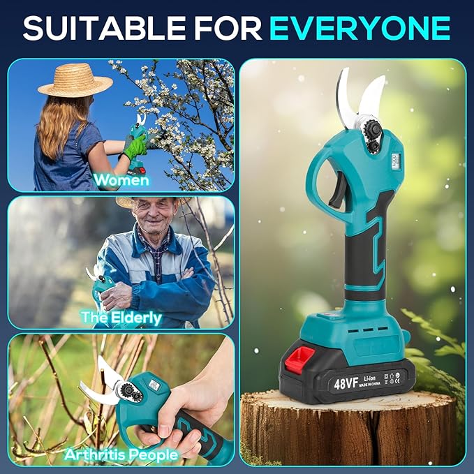 Electric Pruning Shears, Cordless Electric Scissors with 2 PCS Rechargeable 48V 2.0 Ah Batteries & 2 Blades, 1.6" Cutting Diameter Pruning Shears Garden Tool for Tree Trimming Branch Cutter