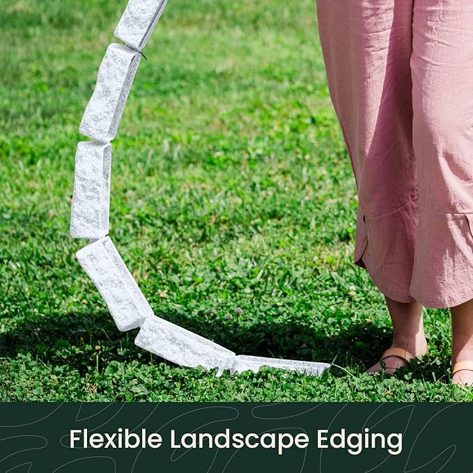 Beuta Landscape Edging | Garden Edging Border | Faux Stone Bricks for Lawn edging, Flower beds, Pathways & Yard Edging– 40 Packs | Each Section Has 6 Bricks 48"L x 4"W x 2.25"H | 120 Spikes |Limewash