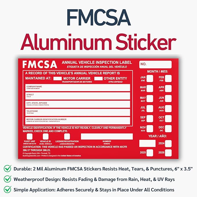 5 Pack 3-Ply Carbonless Annual Vehicle Inspection Report Forms with FMCSA Red Aluminum Adhesive Labels, DOT Inspection Forms and Stickers, Shrink-Wrapped, 8.5" x 11.75" - Made in USA