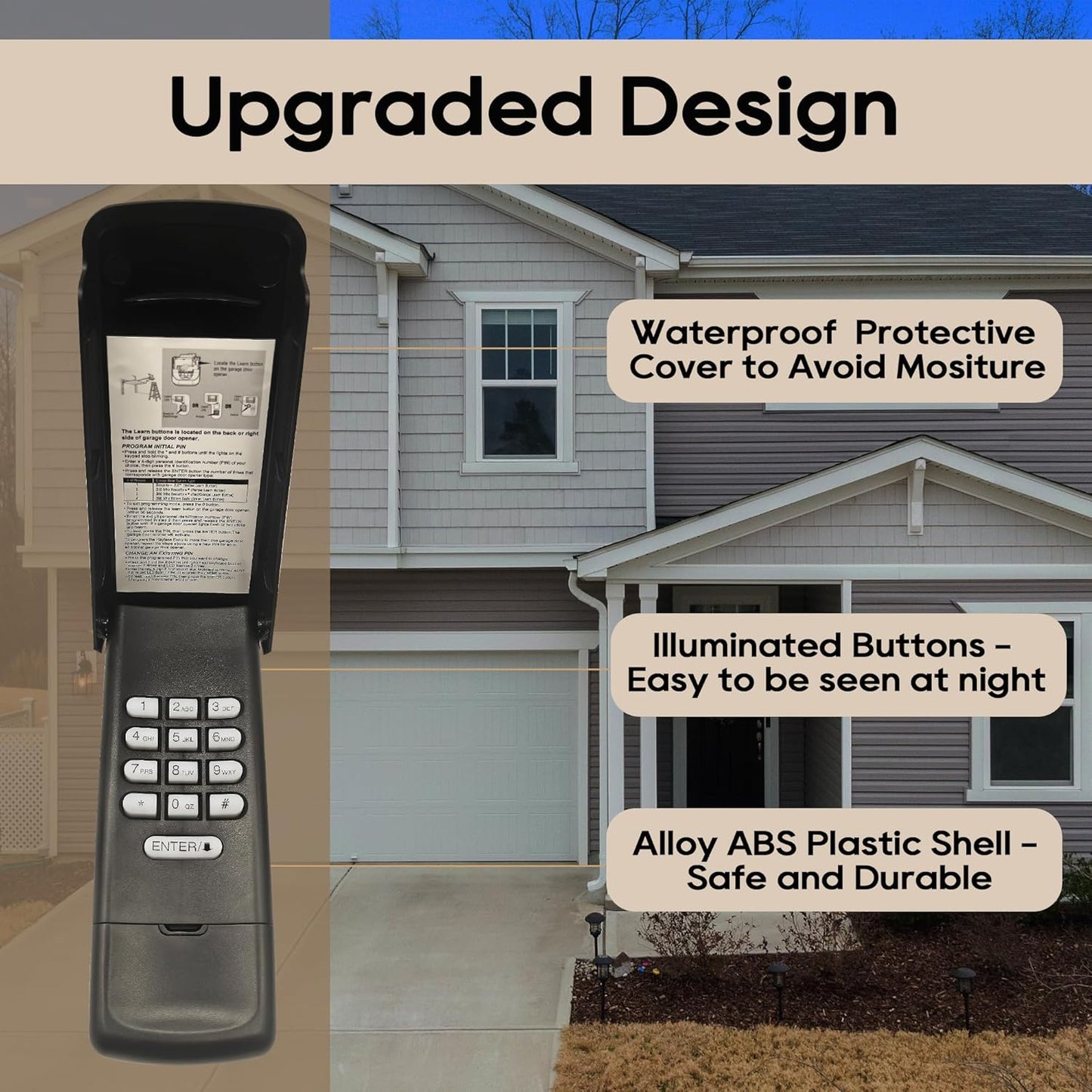 Black Garage Door Opener Keypad for liftmaster Chamberlain Craftsman Openers Produced Since 1993, Wireless Keyless Entry keypad, Replaces 877MAX, 878MAX, G940EV-P2, 877LM, 377LM, 977LM