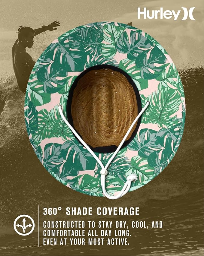 Hurley Women's Straw Hats - Real Straw Hat Medium Brim and Adjustable Chin Strap