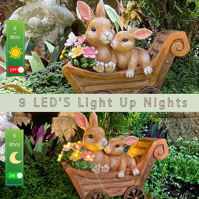 Bunny Solar Garden Statues, Rabbit Decor & Yard Ornaments, Cute Garden Decor for Outside, Gifts for Moms, Solar Figurines Outdoor Statue, Gardening Gifts for Women, Bunnies Ornament - Medium