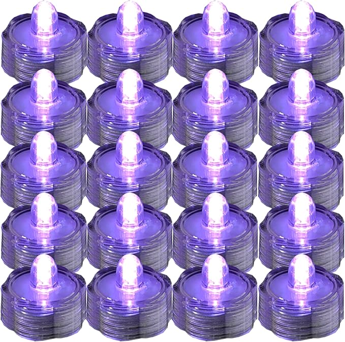 Bright LED Floral Tea Light Vase Submersible Lights for Party Wedding (Purple, 30 Pack)