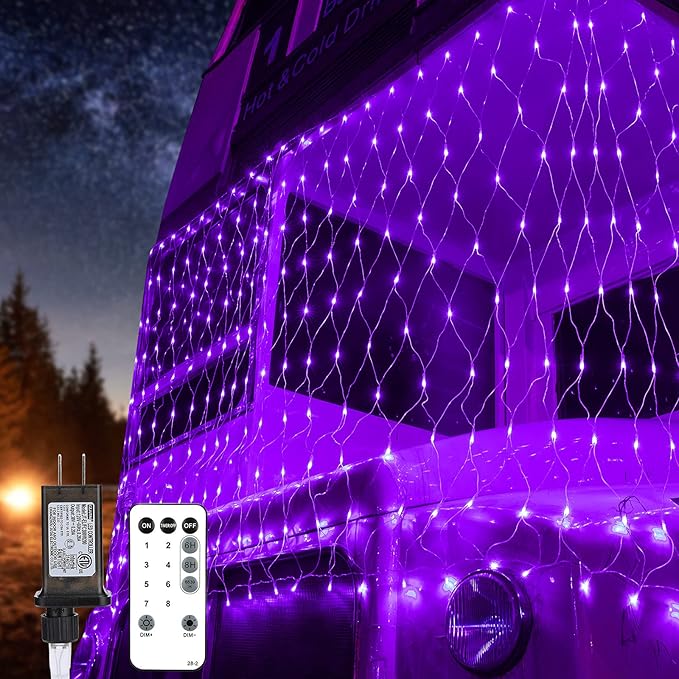 BrizLabs Christmas Net Lights, 11.8ft x 4.9ft 360 LED Christmas Bush Lights with Remote & Timer, 8 Modes Purple Mesh Lights Connectable Christmas Lights Outdoor for Christmas Bush Tree Yard Garden