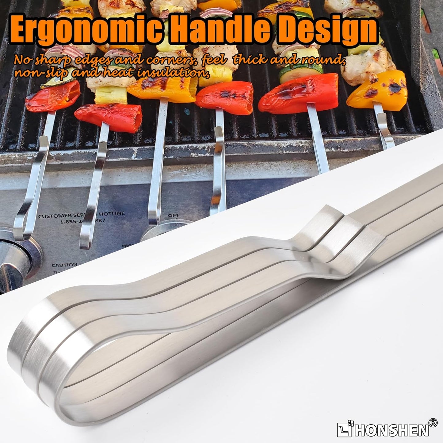 17 Inch Stainless Steel Skewers for Kabobs,HONSHEN Flat Shish Kabob Barbecue Skewers - Metal BBQ Skewers for Grilling Meat, Chicken, Shrimp, Vegetables - 20 Pack (17Inch Flat BBQ 20p)