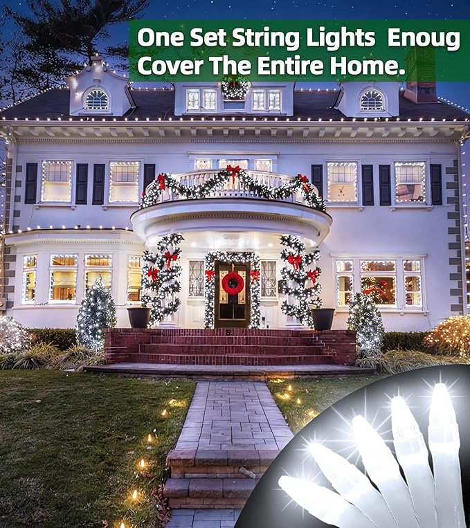 1500 LED Chrstmas String Lights, 492FT Super Long Christmas Lights with 8 Modes, Christmas Tree Lights with Timer Memory for Indoor Outdoor Tree Fence Garden Xmas Wedding Party Decor Cool White