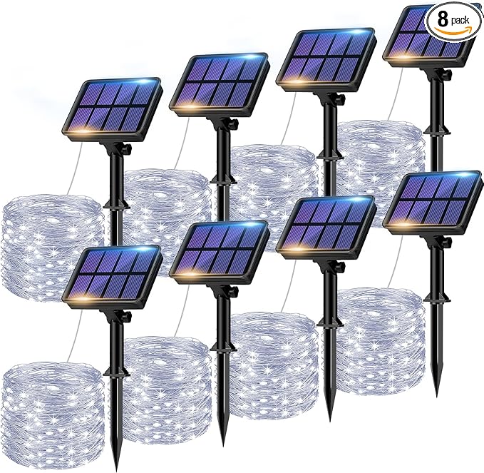 btfarm 8 Pack Solar String Lights Outdoor, Total 640LED 264FT Solar Fairy Lights Waterproof 8 Modes, Copper Wire Twinkle Lights Solar for Outside Garden Patio Tree Xmas Wedding Party Decor, Cool White