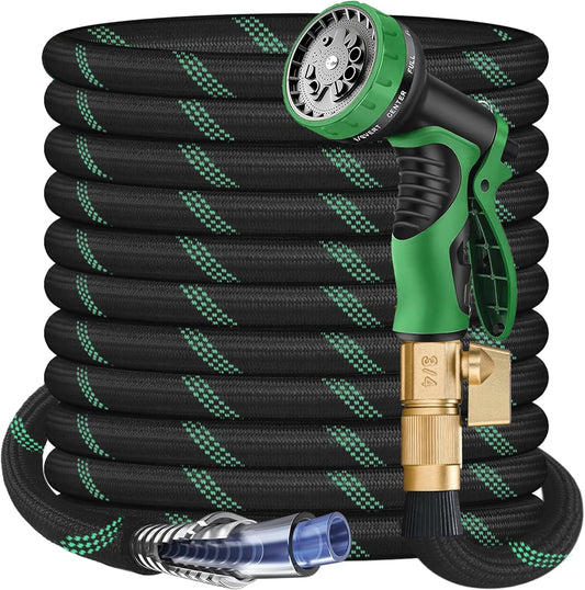 75 ft Garden Hose - 2025 New Upgraded Flexible Water Hose - Ultra Lightweight Kink-free Car Washing Pipe with 10 Function Sprayer and 3/4" Solid Brass Fittings - Durable,Leak proof Garden Hoses