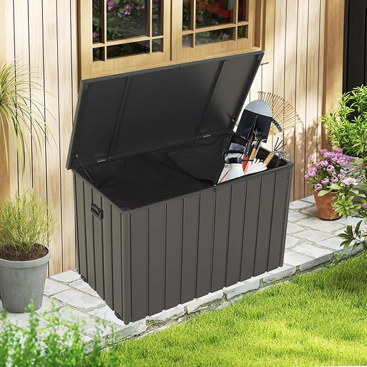 Domi Outdoor Storage Deck Box 120 Gallon, Outdoor Deck Box with Waterproof Storage Bag for Outside Cushions, Garden Tools and Pools Equipment, Gray