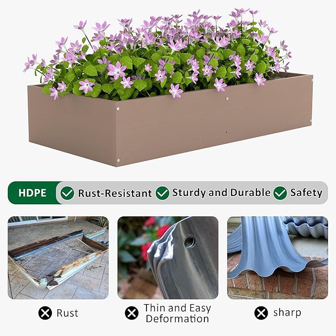 HDPE Raised Garden Bed 47.24 * 24.4 * 9.65 in,Vegetable Planter Bed Outdoor,Elevated Horticulture Planter Bed,Waterproof,Rot-Resistant and Non-Cracking Above Ground Garden Bed(Light Brown)