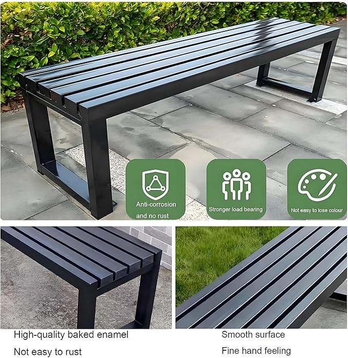 Weatherproof Metal Dining Bench, Outdoor Bench Backless Patio Bench 2-Person Farmhouse Bench Garden Bench for Kitchen, Living Room, Entryway(Green,47in)