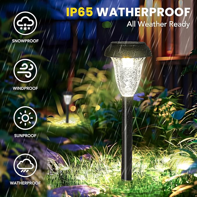 GIGALUMI 12 Pack Solar Lights Outdoor Waterproof, Cool White Pathway Lights Solar Powered, Landscape Lighting, Solar Garden Lights for Decor, Patio, Garden, Yard, Pathways, Walkways