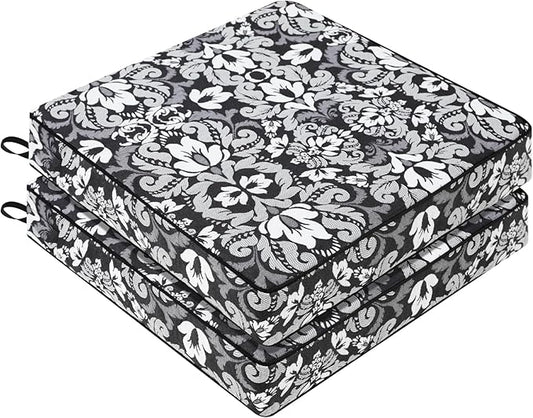 Favoyard Outdoor Chair Cushion 24 x 24 x 4 In Waterproof Pattern Fade Resistant Cushions for Patio Furniture with Removable Cover Attach Straps 28D Foam Insert Cushions Pads for Seat Sofa Couch 2 Pack