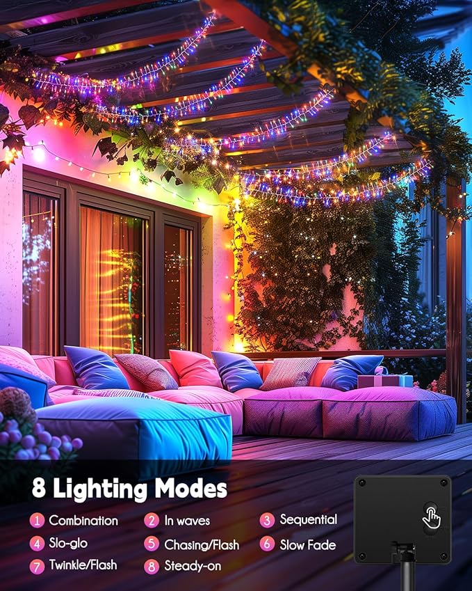 Brightown Solar String Lights for Outside, 2 Packs Total 39.2Ft 480 LED Solar Fairy Lights for Outdoor Waterproof with 8 Modes for Patio Party Garden Yard Home, Multicolor