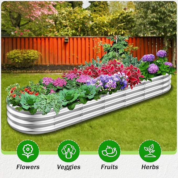 Galvanized Raised Garden Beds, 8x2x1ft Outdoor Raised Garden Boxes, Oval Large Bottomless Metal Elevated Garden Bed Planter Box for Vegetables, Fruits, Flower
