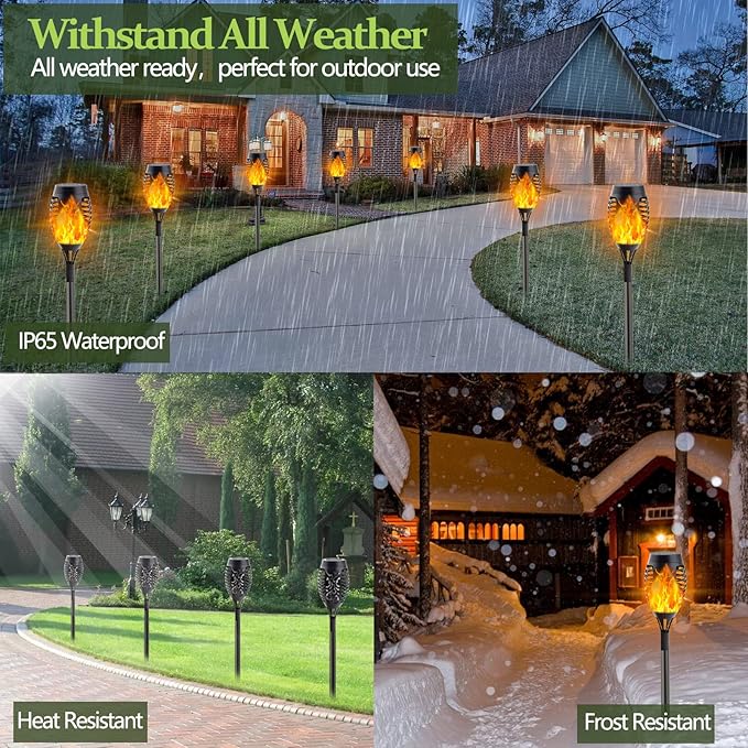 Albelt Solar Torch Lights Outdoor - 10 Pack With Flickering Flame for Garden Decor, Super Bright Waterproof for Outside Landscape Yard Party Decorations