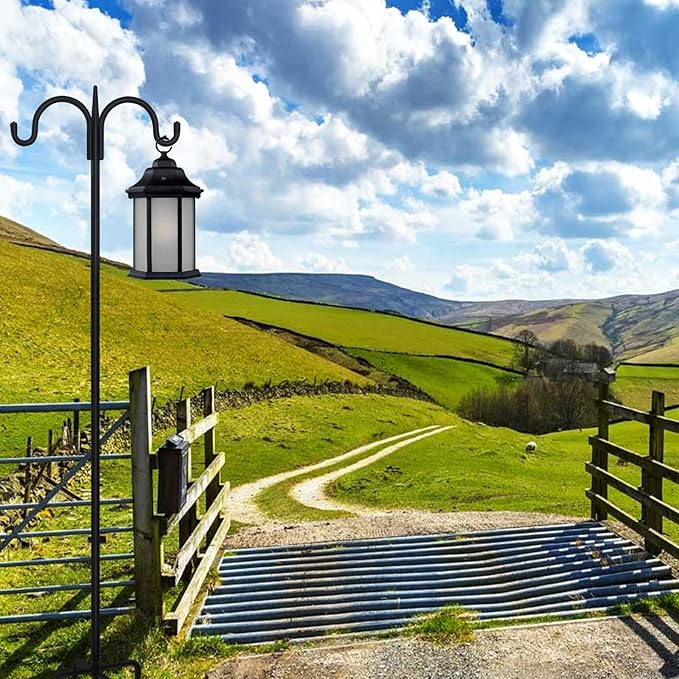 FEED GARDEN Adjustable Double Shepherds Hook for Outdoor with 5 Prong Base 92 Inch Heavy Duty Two Sided Bird Feeder Pole for Hanging Plant Baskets, Solar Light Lanterns, Wind Chimes