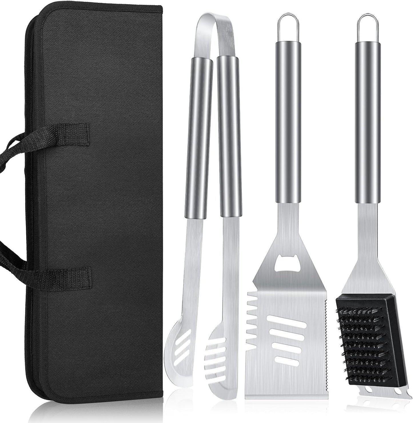 BBQ Tool Grilling Accessories, 16-Inch Stainless Steel BBQ Grill Tools Set for Men, Heavy Duty Grilling Accessories Kit for Camping, Kitchen, 3 PCS Extra Thick Barbecue Utensil