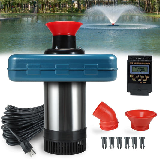 Pond Fountain Aerator 1HP, AS2 750W 15000GPH 110V/120V High Flow Floating Water Fountain Pump With 100ft Power Cord, Stainless Steel Body Aerating Fountains Cascade for Large Small Pond/Lake