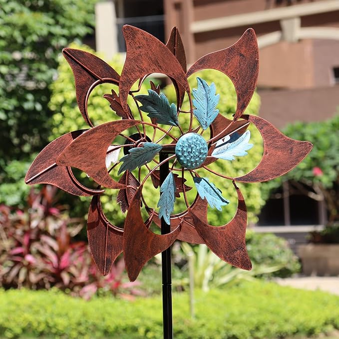 360 Degrees Metal Swivel Classical Two-Color Windmill Wind Spinner for Patio Lawn Outdoor Yard Lawn Garden